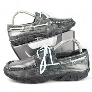 Ferrini Smoky Black‎ Microsuede Moc Toe Leather Loafers Women's 8.5B 65322-49